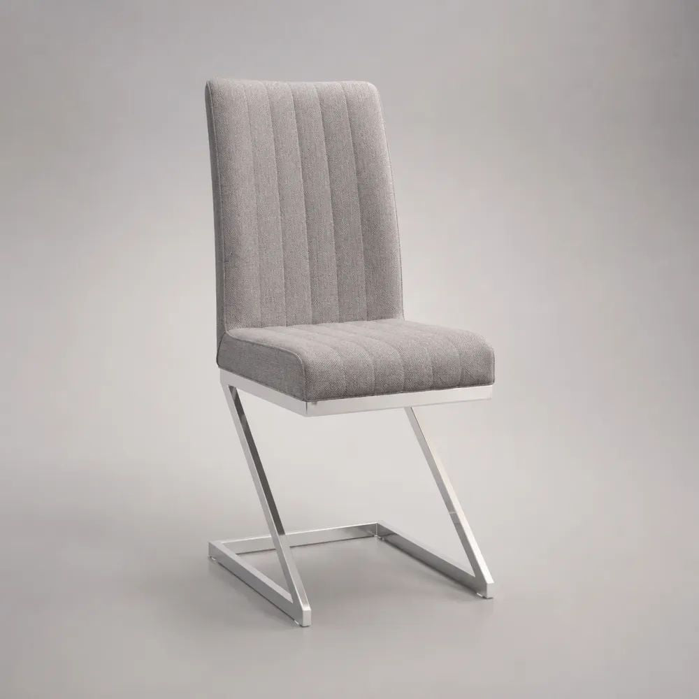 Esszimmer-Schwingstuhl mit Stoffbezug und verchromtem Stahlgestell, Grau/Silber, 46 × 58 × 98 cm