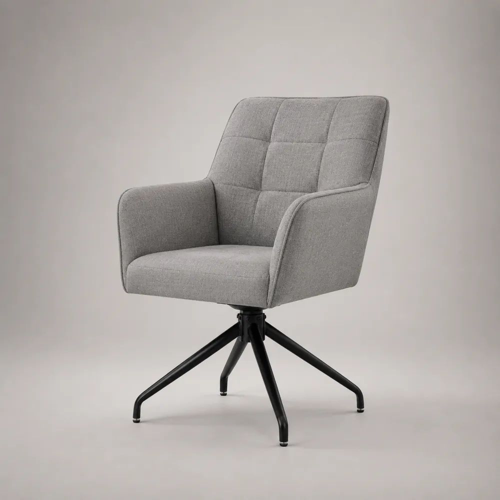 Drehbarer Esszimmerstuhl mit Armlehnen, Stoffbezug und Stahlgestell, Hellgrau/Schwarz, 61 × 63 × 86 cm