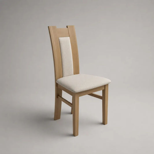 Esszimmerstuhl aus Holz mit Stoffbezug, Natur/Cremeweiß, 45 × 52 × 100 cm
