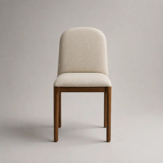 Esszimmerstuhl mit Stoffbezug und Massivholzgestell, gepolsterte abgerundete Rückenlehne, Beige/Braun, 48 × 55 × 84 cm
