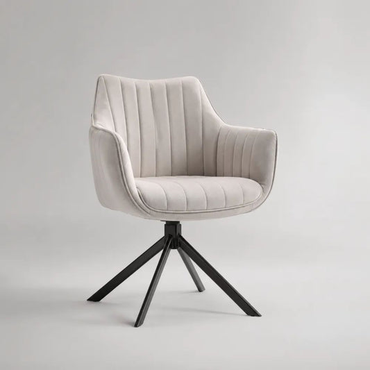 Drehbarer Esszimmerstuhl mit Armlehnen aus Samt und Stahl, Beige/Schwarz, 62 × 63 × 84 cm