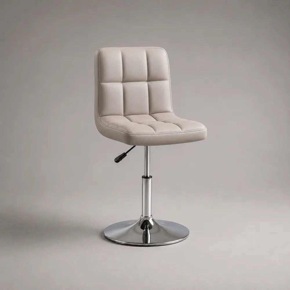 Höhenverstellbarer Esszimmerstuhl, 360° drehbar, mit PU-Kunstlederbezug und rundem Stahlfuß, Creme, 45 × 52 × 82–97 cm