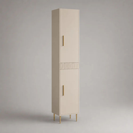 Hochschrank mit 2 Türen aus MDF und Spanplatte, Beige/Gold, 40 × 180 × 35 cm