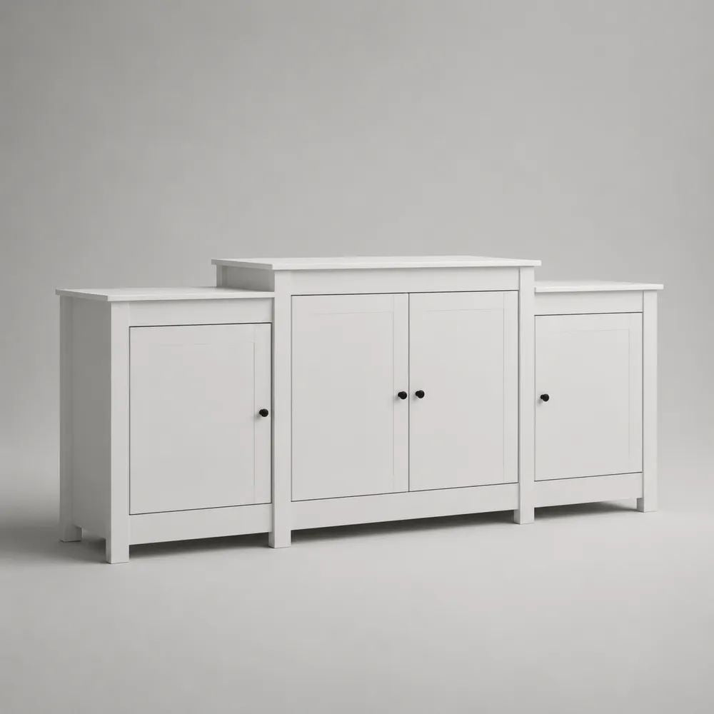 3-teiliges Sideboard aus MDF mit 4 Türen, Weiß mit schwarzen Griffen, 180 × 40 × 95 cm